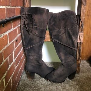 Distressed Knee High Wide Calf brown boots